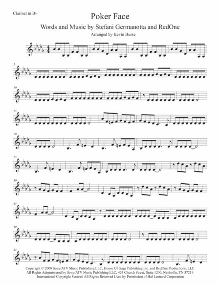 Free Sheet Music Poker Face Clarinet