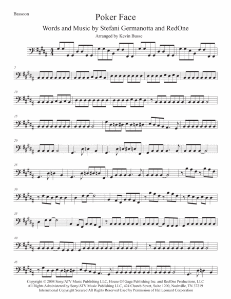 Free Sheet Music Poker Face Original Key Bassoon