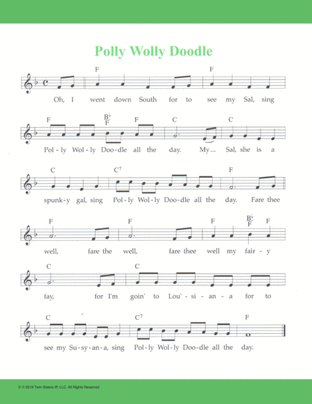 Free Sheet Music Polly Wolly Doodle