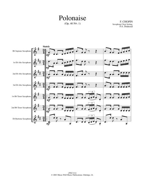 Polonaise Op 40 1 By Chopin For Saxophone Choir Sheet Music