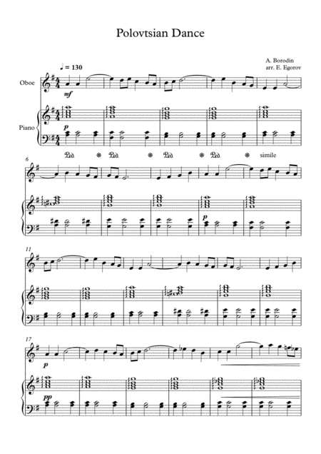 Free Sheet Music Polovtsian Dance Alexander Borodin For Oboe Piano