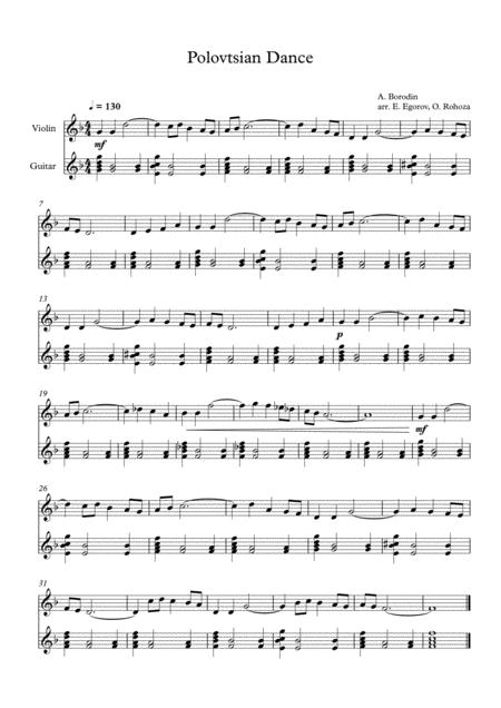 Polovtsian Dance Alexander Borodin For Violin Guitar Sheet Music