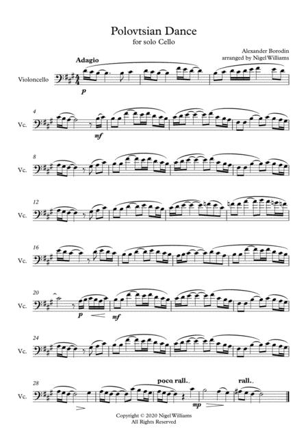 Polovtsian Dance For Cello Solo Sheet Music