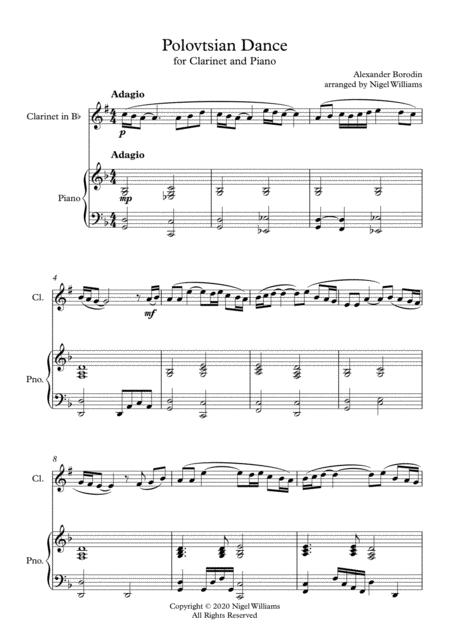 Polovtsian Dance For Clarinet And Piano Sheet Music