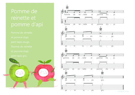 Pomme De Reinette Et Pomme D Api French Song For Kids Melody Guitar Chords Guitar Tab S Sheet Music