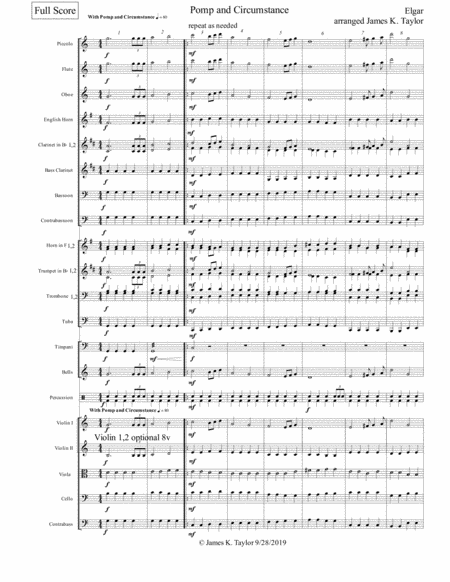 Free Sheet Music Pomp And Circumstance For Full Orchestra In C