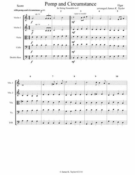 Free Sheet Music Pomp And Circumstance In C For String Ensemble