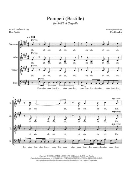 Pompeii Satb A Cappella Sheet Music