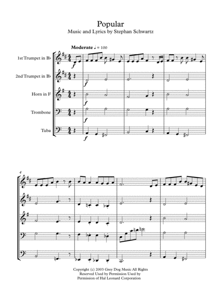 Popular Brass Quintet Sheet Music