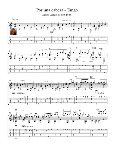 Por Una Cabeza Guitar Tango Sheet Music