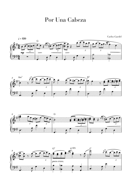 Free Sheet Music Por Una Cabeza Piano Solo Advanced Intermediate