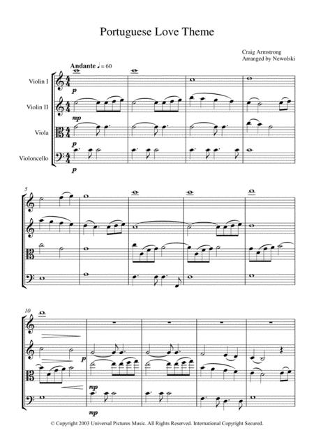 Portuguese Love Theme String Quartet Score And Parts Sheet Music