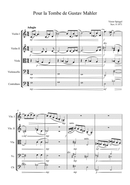 Pour La Tombe De Gustav Mahler Sheet Music