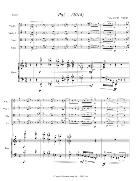 Pq2 2014 For Piano And String Quartet Piano Part Sheet Music