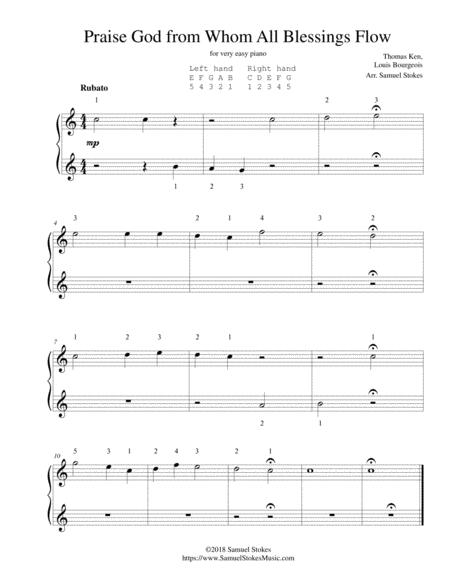 Praise God From Whom All Blessings Flow Doxology For Very Easy Piano Sheet Music