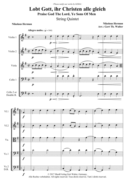 Free Sheet Music Praise God The Lord Ye Sons Of Men