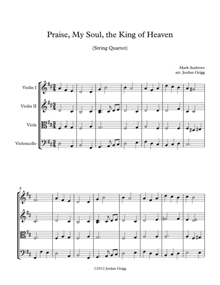 Free Sheet Music Praise My Soul The King Of Heaven String Quartet