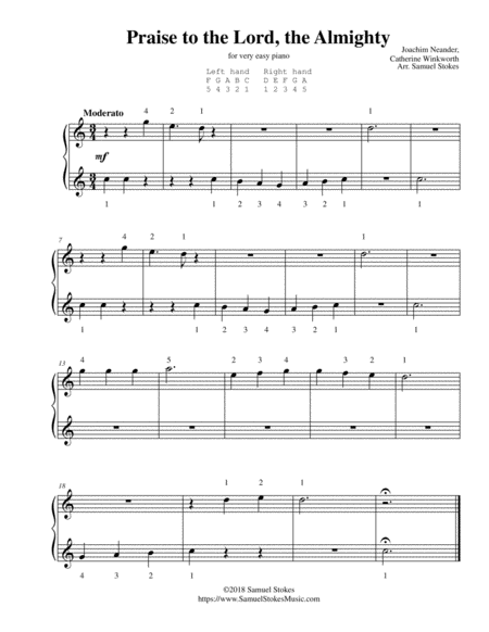 Praise To The Lord The Almighty For Very Easy Piano Sheet Music