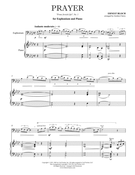 Prayer For Euphonium Piano Sheet Music