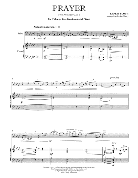 Prayer For Tuba Or Bass Trombone Piano Sheet Music