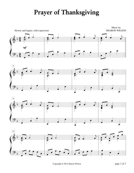 Prayer Of Thanksgiving Piano Solo Sheet Music