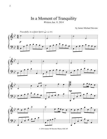 Free Sheet Music Prayer Of Tranquility