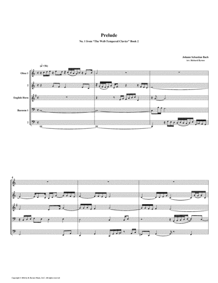 Prelude 01 From Well Tempered Clavier Book 2 Double Reed Quintet Sheet Music