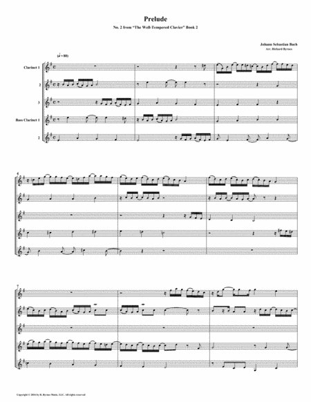 Prelude 02 From Well Tempered Clavier Book 2 Clarinet Quintet Sheet Music