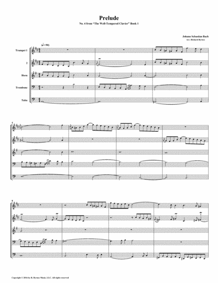 Free Sheet Music Prelude 04 From Well Tempered Clavier Book 1 Brass Quintet