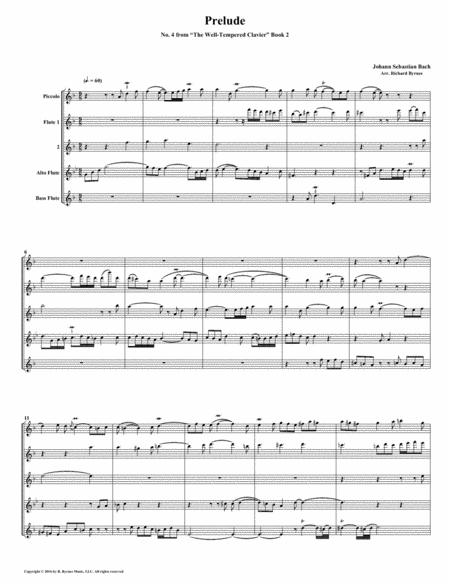 Free Sheet Music Prelude 04 From Well Tempered Clavier Book 2 Flute Quintet