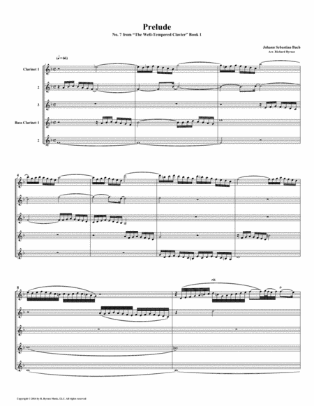 Prelude 07 From Well Tempered Clavier Book 1 Clarinet Quintet Sheet Music