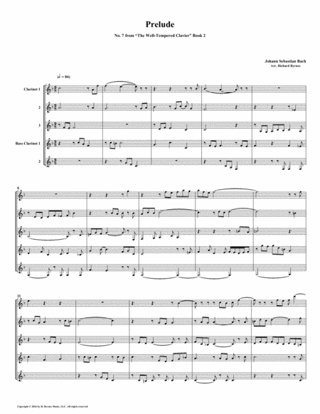 Prelude 07 From Well Tempered Clavier Book 2 Clarinet Quintet Sheet Music