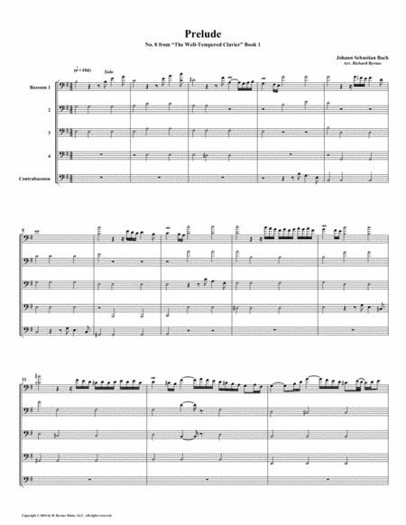 Prelude 08 From Well Tempered Clavier Book 1 Bassoon Quintet Sheet Music