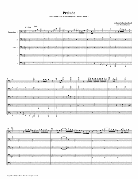 Prelude 08 From Well Tempered Clavier Book 1 Euphonium Tuba Quintet Sheet Music