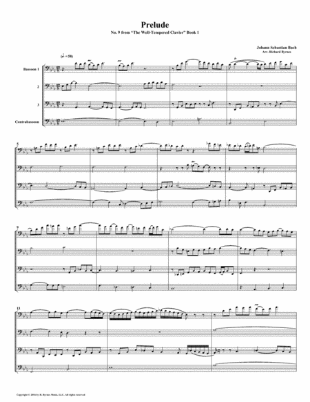 Prelude 09 From Well Tempered Clavier Book 1 Bassoon Quartet Sheet Music