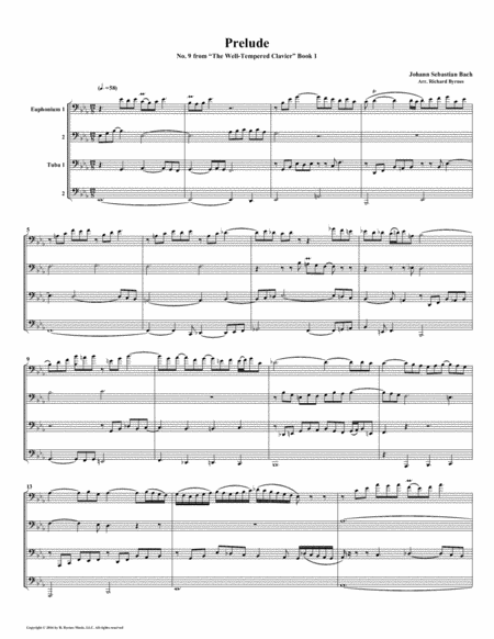 Free Sheet Music Prelude 09 From Well Tempered Clavier Book 1 Euphonium Tuba Quartet