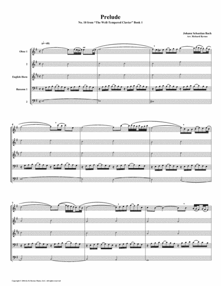 Prelude 10 From Well Tempered Clavier Book 1 Double Reed Quintet Sheet Music