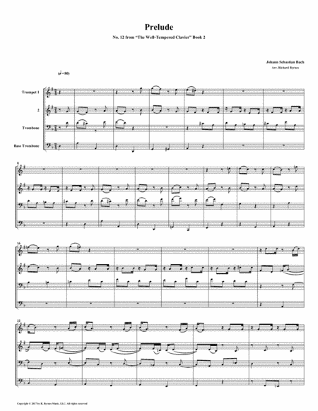 Prelude 12 From Well Tempered Clavier Book 2 Brass Quartet Sheet Music