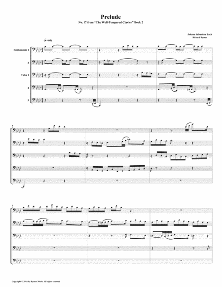 Prelude 17 From Well Tempered Clavier Book 2 Euphonium Tuba Quintet Sheet Music