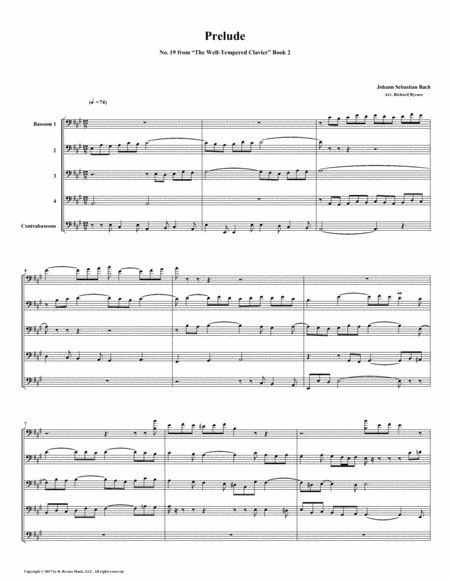 Free Sheet Music Prelude 19 From Well Tempered Clavier Book 2 Bassoon Quintet