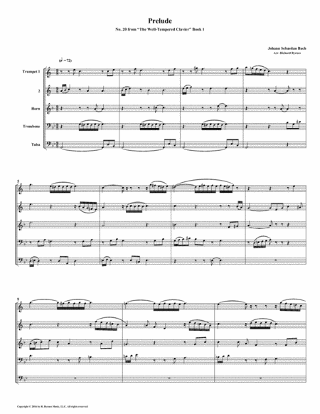 Free Sheet Music Prelude 20 From Well Tempered Clavier Book 1 Brass Quintet