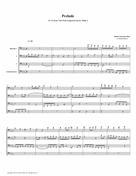 Free Sheet Music Prelude 22 From Well Tempered Clavier Book 2 Bassoon Quartet