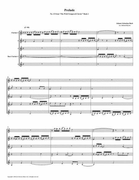 Prelude 23 From Well Tempered Clavier Book 1 Clarinet Quintet Sheet Music