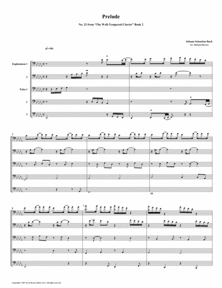 Free Sheet Music Prelude 23 From Well Tempered Clavier Book 2 Euphonium Tuba Quintet