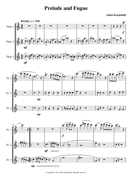 Prelude And Fugue Flute Trio Sheet Music