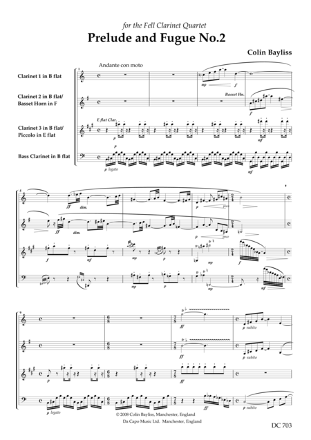 Prelude And Fugue No 2 For Clarinet Quartet Sheet Music