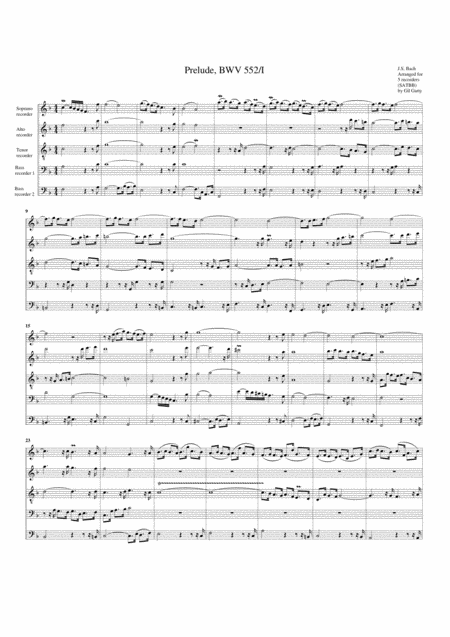 Prelude Bwv 552 I Arrangement For 5 Recorders Sheet Music