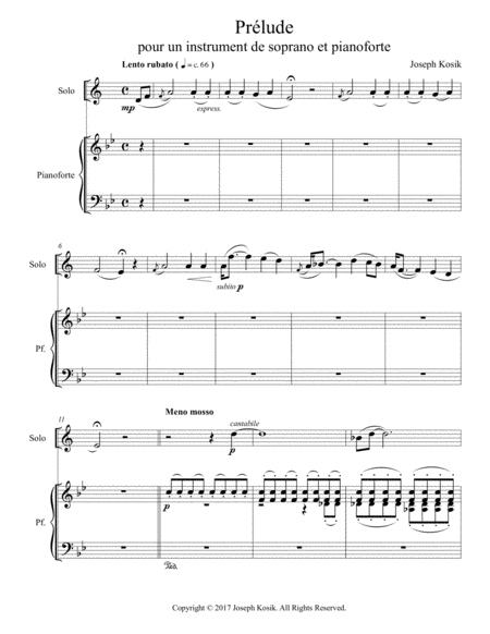 Prelude For A Soprano Instrument And Pianoforte Sheet Music