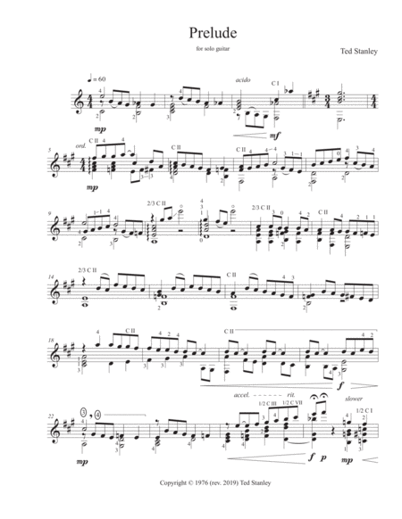 Free Sheet Music Prelude For Solo Guitar