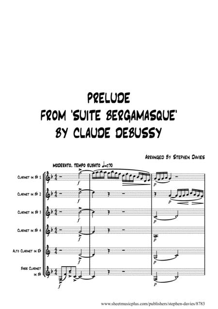 Prelude From Suite Bergamasque By Claude Debussy Arranged For Clarinet Sextet Sheet Music